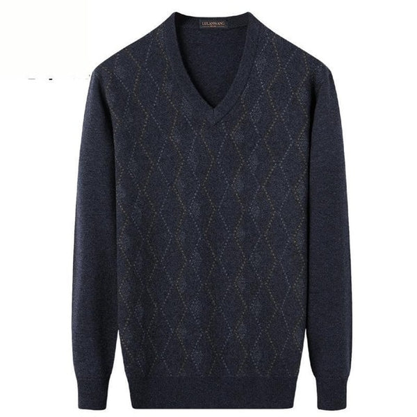 New Fashion Autumn Winter 100% Cashmere Sweater Men Coat Plaid Thickened Casual Computer Knitted V-neck plus size XSSMLXL2XL3XL