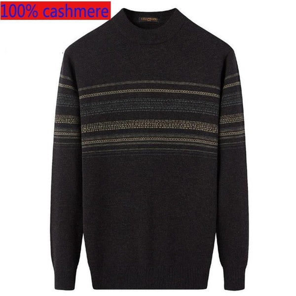 New 100%pure Cashmere Sweater Autumn Winter Warm Thickened High Collar Pullover Men Computer Knitted Striped Casual Size XS-3XL