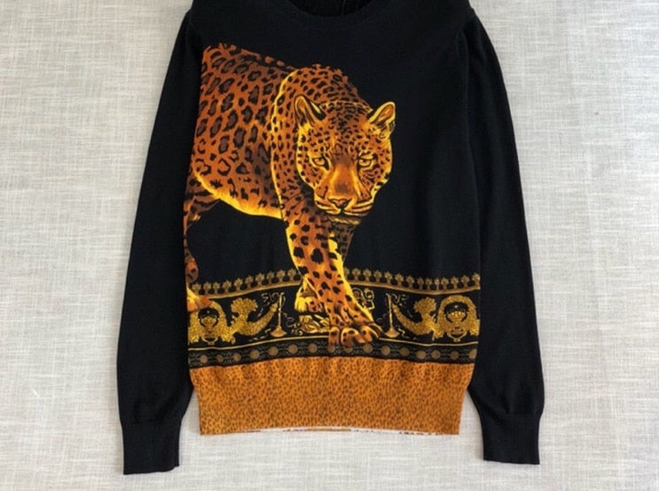 2019 spring new fashion arrival brand designer leopard embroidery sweater jumper clothing o neck for men winter