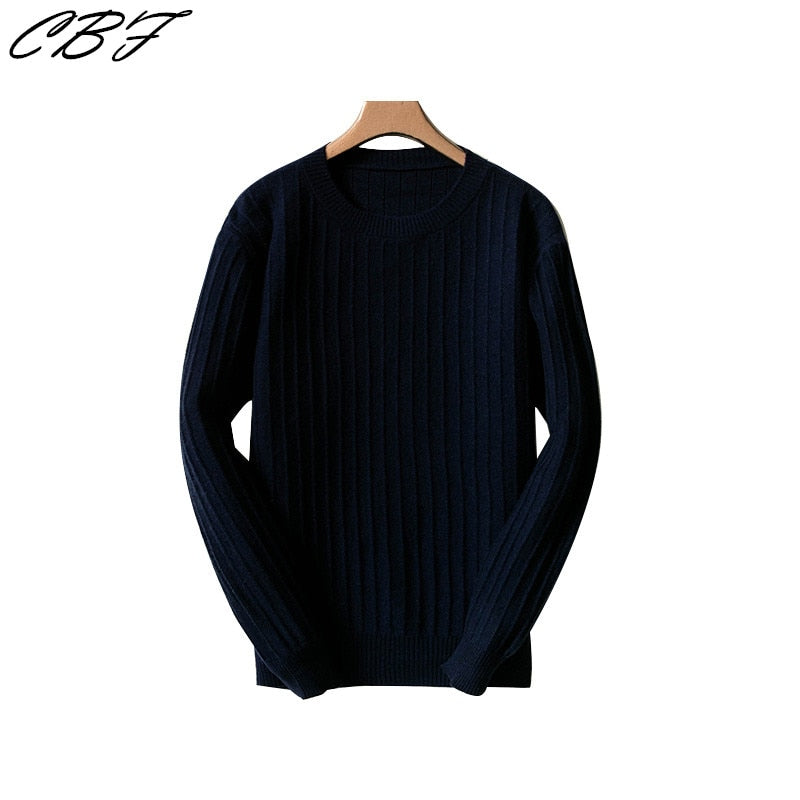 CBF 2018 Newest Hot Sales Men's Knitted pure Cashmere Sweater Round collar Solid color stripe style High-quality Pullovers