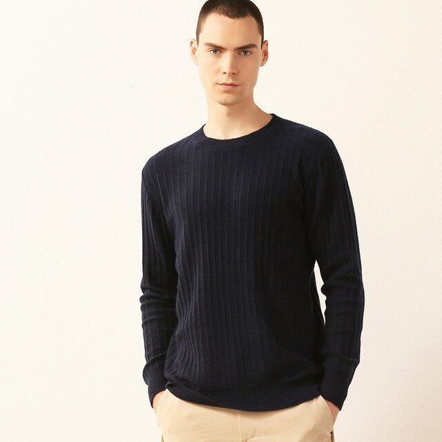 CBF 2018 Newest Hot Sales Men's Knitted pure Cashmere Sweater Round collar Solid color stripe style High-quality Pullovers