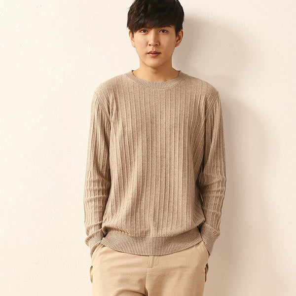 CBF 2018 Newest Hot Sales Men's Knitted pure Cashmere Sweater Round collar Solid color stripe style High-quality Pullovers