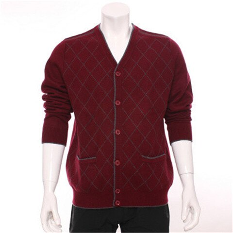 top grade 100%goat cashmere argyle thick knit men fashion single breasted cardigan sweater H-straight dark blue 3color S/2XL