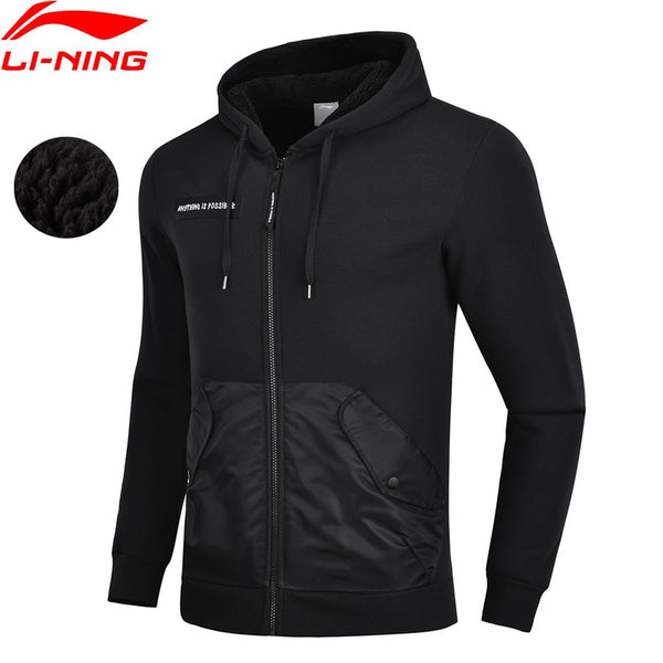 Li-Ning Men The Trend Sports Sweater Winter Warm Fleece Regular Fit 100% Cotton LiNing Comfort Sport Hoodie Coat AWDN883 COND18