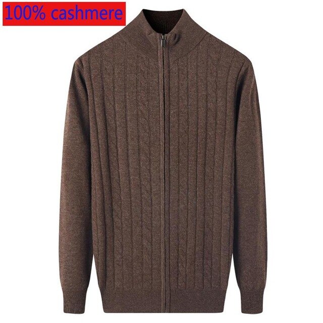 New Arrival Autumn Winter 100% Pure Cashmere Cardigan Men  Warm Coat Casual Computer Knitted Mandarin Collar Sweater Size XS-3XL
