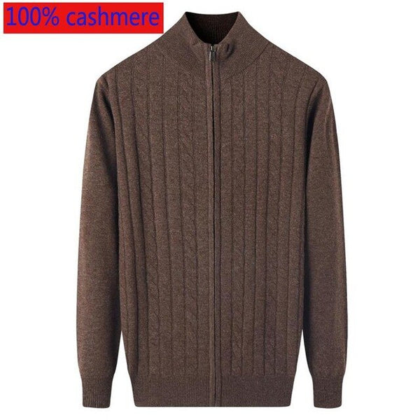 New Arrival Autumn Winter 100% Pure Cashmere Cardigan Men  Warm Coat Casual Computer Knitted Mandarin Collar Sweater Size XS-3XL