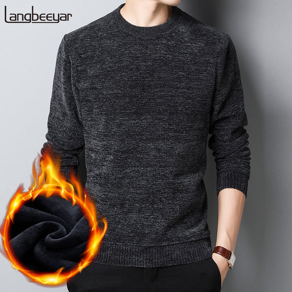 2019 Thick Velvet New Fashion Brand Sweaters Men Pullover Warm Slim Fit Jumpers Knitting Winter Korean Style Casual Men Clothes
