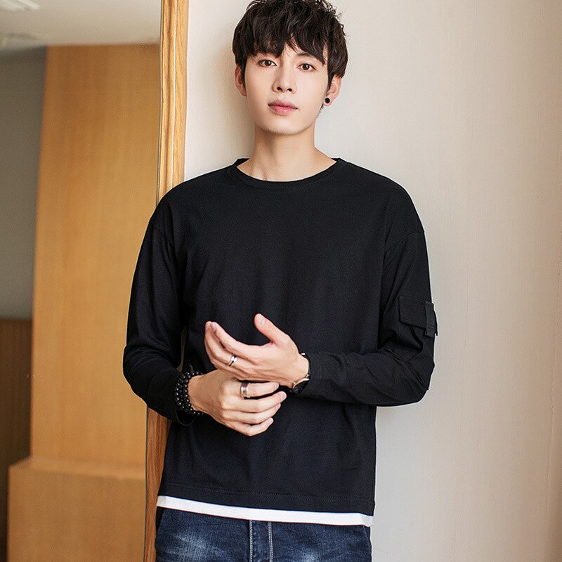New long-sleeved men's T-shirt round neck pullover youth sweater casual loose solid color wild sweater men 6332
