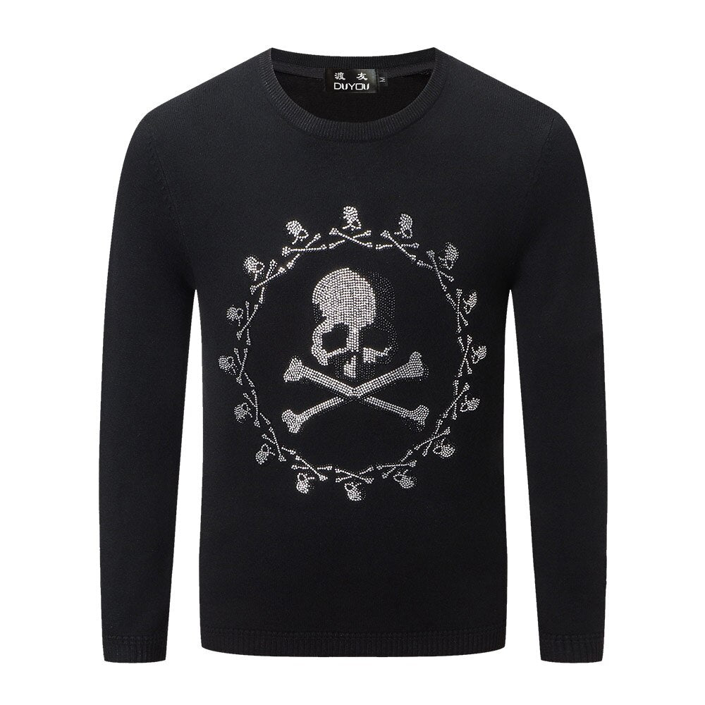DUYOU Autumn Men's Fashion Trend Comfortable Cotton Rhinestone Ring Skull Casual Sweater top Menswear 2019 Male Sweater
