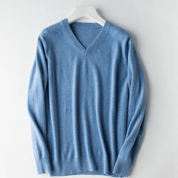HOT! 2019 Basic Sweaters Men's 100% Cashmere Knitted Sweater V-neck Solid Color Male Pullovers Flat-knit Autumn Winter Must Buy