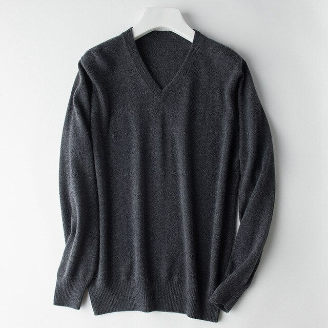 HOT! 2019 Basic Sweaters Men's 100% Cashmere Knitted Sweater V-neck Solid Color Male Pullovers Flat-knit Autumn Winter Must Buy