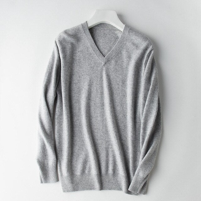 HOT! 2019 Basic Sweaters Men's 100% Cashmere Knitted Sweater V-neck Solid Color Male Pullovers Flat-knit Autumn Winter Must Buy