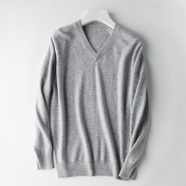HOT! 2019 Basic Sweaters Men's 100% Cashmere Knitted Sweater V-neck Solid Color Male Pullovers Flat-knit Autumn Winter Must Buy