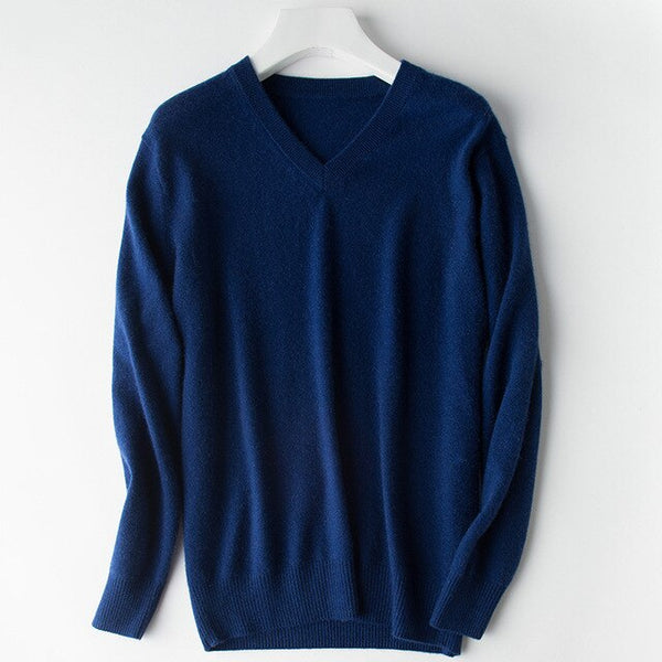 HOT! 2019 Basic Sweaters Men's 100% Cashmere Knitted Sweater V-neck Solid Color Male Pullovers Flat-knit Autumn Winter Must Buy