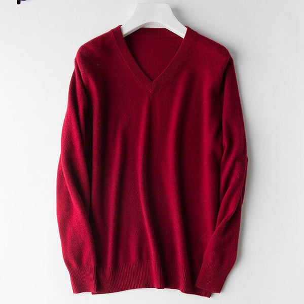HOT! 2019 Basic Sweaters Men's 100% Cashmere Knitted Sweater V-neck Solid Color Male Pullovers Flat-knit Autumn Winter Must Buy