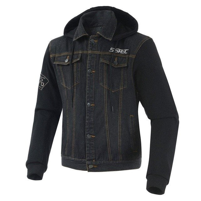 SSPEC Mens Denim Motorcycle Jacket Off-Road Racing Hoodies Motorbike Motorcross Protective Gear Fashion Casual Sweater Jacket