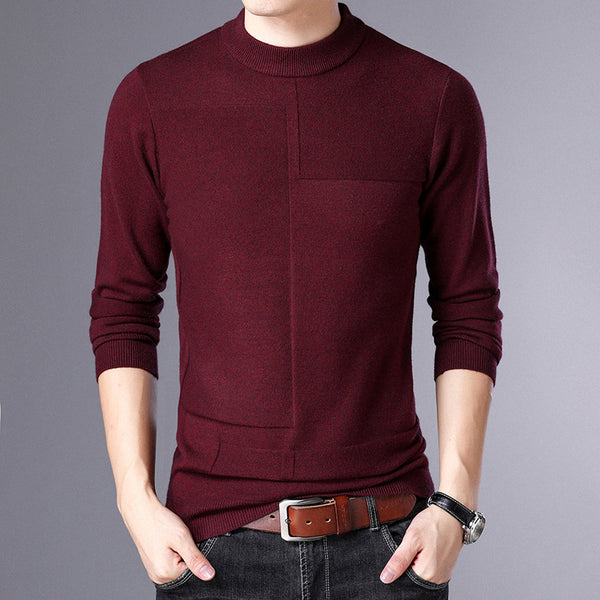 2019 Autumn Winter Men Sweater Fashion Man Half Turtleneck Long Sleeves Solid Color Casual Sweaters Male Slim Knitted Pullovers