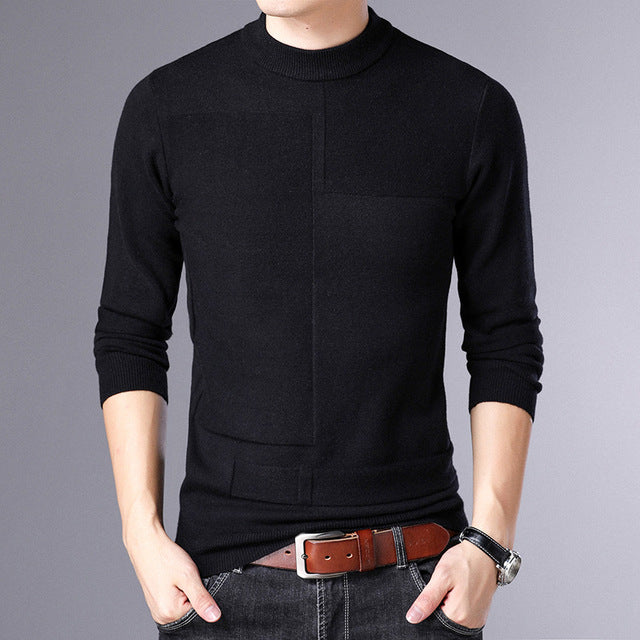 2019 Autumn Winter Men Sweater Fashion Man Half Turtleneck Long Sleeves Solid Color Casual Sweaters Male Slim Knitted Pullovers
