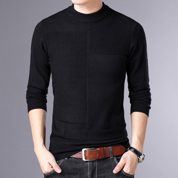 2019 Autumn Winter Men Sweater Fashion Man Half Turtleneck Long Sleeves Solid Color Casual Sweaters Male Slim Knitted Pullovers