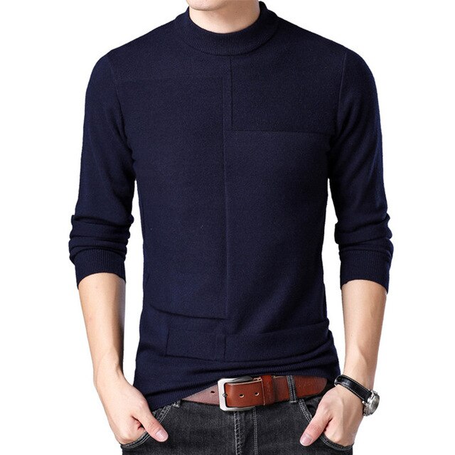 2019 Autumn Winter Men Sweater Fashion Man Half Turtleneck Long Sleeves Solid Color Casual Sweaters Male Slim Knitted Pullovers