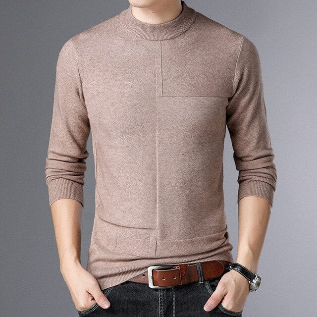 2019 Autumn Winter Men Sweater Fashion Man Half Turtleneck Long Sleeves Solid Color Casual Sweaters Male Slim Knitted Pullovers