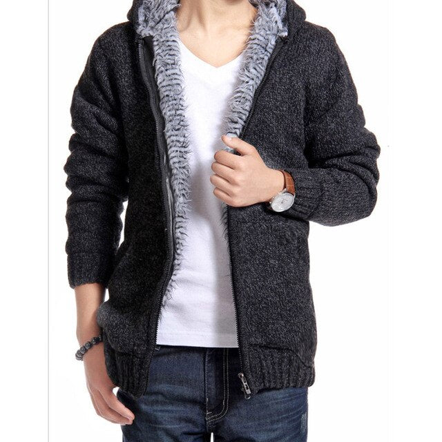 New Knitting Zipper Men Hooded Cap Sweater Winter Thickening Warm Long Sleeves Slim Cardigan Jackets Fashion Casual Man Coat