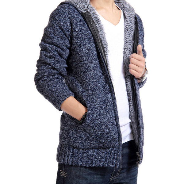 New Knitting Zipper Men Hooded Cap Sweater Winter Thickening Warm Long Sleeves Slim Cardigan Jackets Fashion Casual Man Coat
