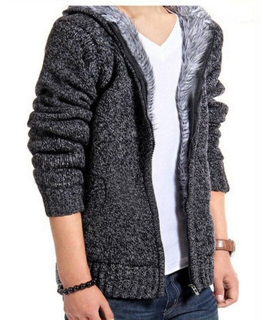 New Knitting Zipper Men Hooded Cap Sweater Winter Thickening Warm Long Sleeves Slim Cardigan Jackets Fashion Casual Man Coat