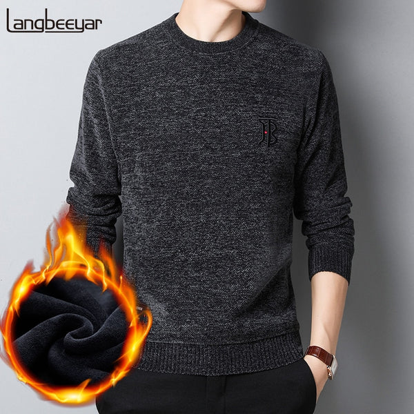 2019 Thick Velvet New Fashion Brand Sweater Man Pullover Slim Fit Jumpers Knitred Warm Winter Autumn Winter Casual Men Clothes
