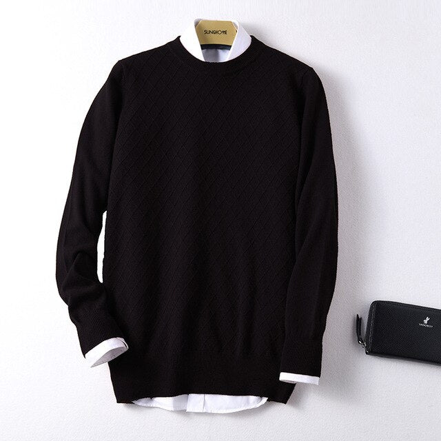 Sparsil Men 100% Cashmere Sweater O-Neck Geometric Pattern Warm Pullovers Full Sleeve Solid Color Jumpers Boys