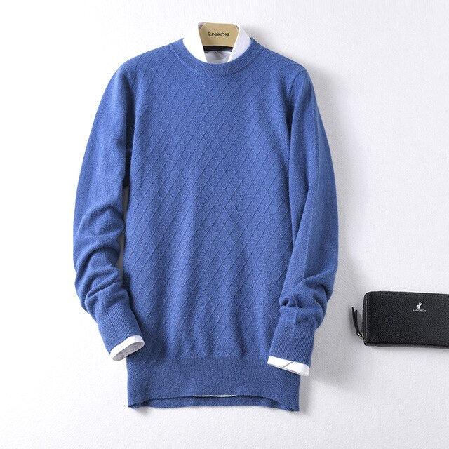 Sparsil Men 100% Cashmere Sweater O-Neck Geometric Pattern Warm Pullovers Full Sleeve Solid Color Jumpers Boys