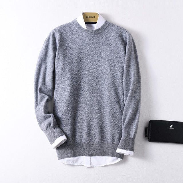Sparsil Men 100% Cashmere Sweater O-Neck Geometric Pattern Warm Pullovers Full Sleeve Solid Color Jumpers Boys