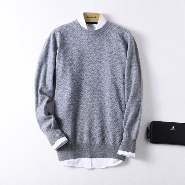 Sparsil Men 100% Cashmere Sweater O-Neck Geometric Pattern Warm Pullovers Full Sleeve Solid Color Jumpers Boys
