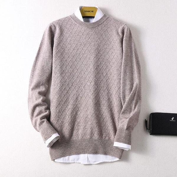 Sparsil Men 100% Cashmere Sweater O-Neck Geometric Pattern Warm Pullovers Full Sleeve Solid Color Jumpers Boys