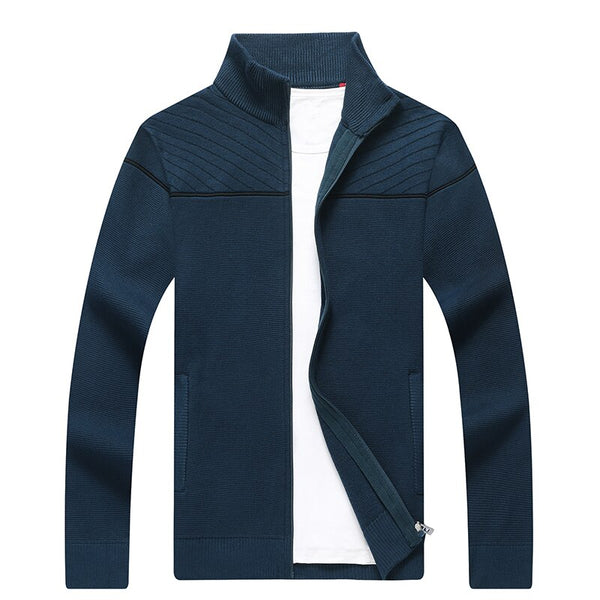 Fashion New Autumn Men Sweater Stand Collar Solid Color Cardigan Men Jacquard Warm Knitted Wear Cardigan Hombre