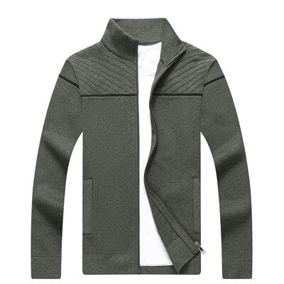 Fashion New Autumn Men Sweater Stand Collar Solid Color Cardigan Men Jacquard Warm Knitted Wear Cardigan Hombre