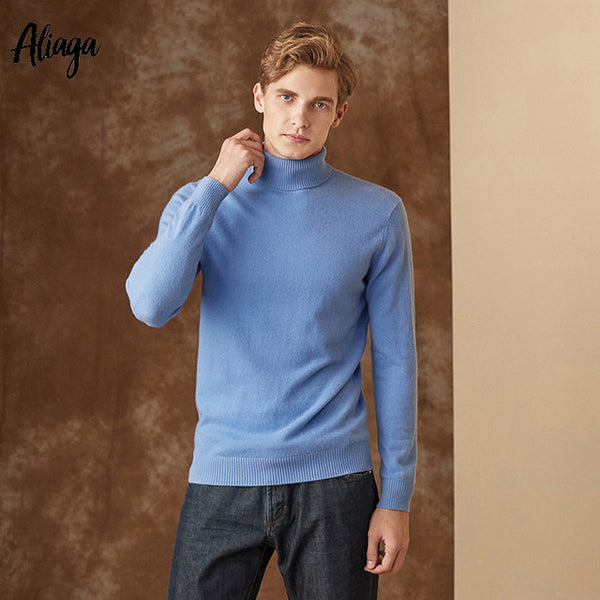 New 100% Pure Cashmere Turtleneck Sweater Men Casual Knitting Pullover Fashion Design Boutique Sweater Knitwear Tops Plus Size