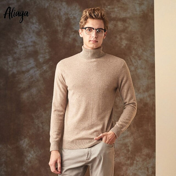 New 100% Pure Cashmere Turtleneck Sweater Men Casual Knitting Pullover Fashion Design Boutique Sweater Knitwear Tops Plus Size