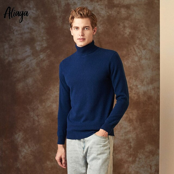 New 100% Pure Cashmere Turtleneck Sweater Men Casual Knitting Pullover Fashion Design Boutique Sweater Knitwear Tops Plus Size
