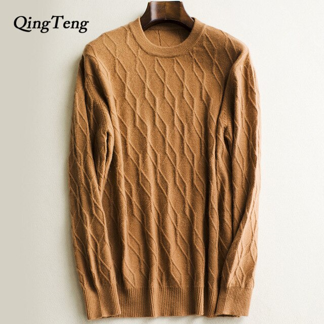 100 Cashmere Real Men's Sweaters Autumn Male Black Gray Sexy Slim Fit Knitted Pullovers Solid Color Casual Sweaters Knitwear