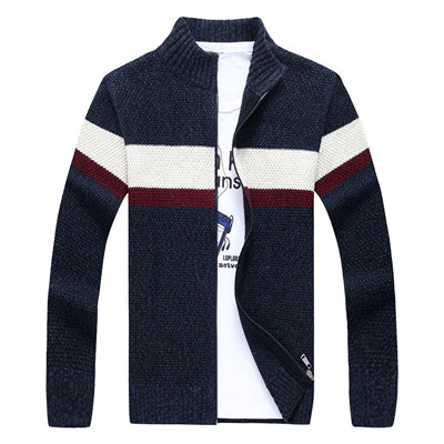 Fashion Sweater Men Patchwork Striped Cardigan Men Casual Stand Collar Long Sleeves Autumn Men Sweater Hombre Mens Cardigan