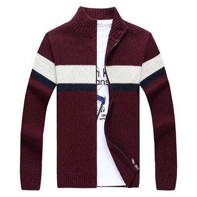 Fashion Sweater Men Patchwork Striped Cardigan Men Casual Stand Collar Long Sleeves Autumn Men Sweater Hombre Mens Cardigan
