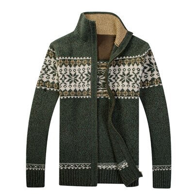 Fashion Print Sweater Men Autumn Cardigan Men Casual Zipper Collar Slim Fit Turtleneck Men Warm Knitted Wear Mens Sweater