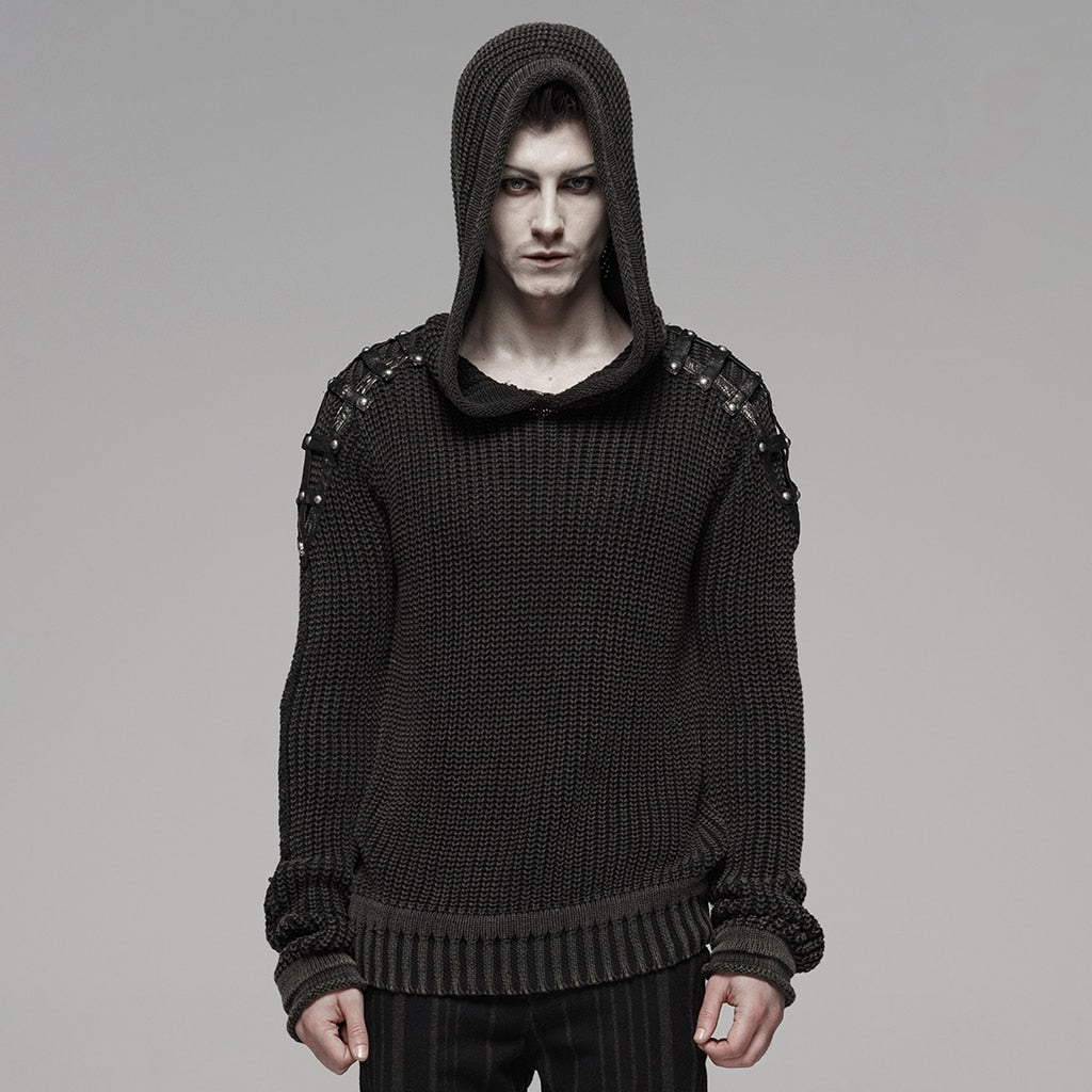 PUNK RAVE Men Punk Rock Black Sweaters Decadent Steampunk Retro Design Sweater Male Fashion Streetwear Pullovers