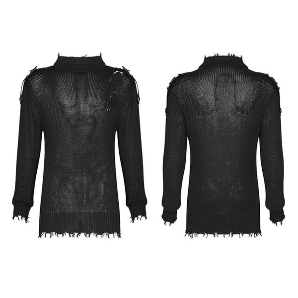 PUNK RAVE Men Gothic Daily Casual Sweater Broken Hole Punk Cosplay Visual Kei Sweater Halloween Men Club Wear Pullover