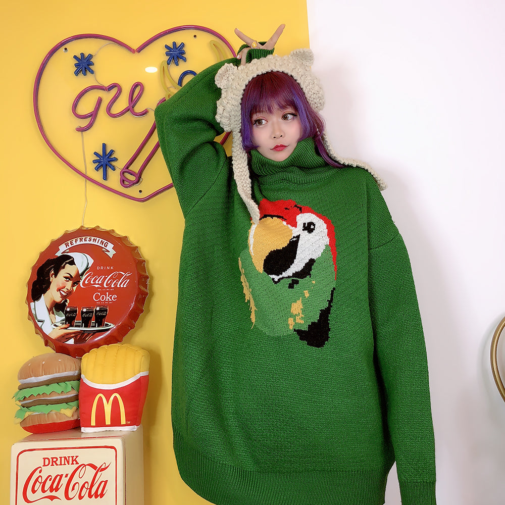 2019 new high necked animals long medium knitted sweater men and women, super fire, ancient and baggy sweaters.