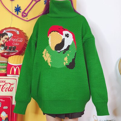 2019 new high necked animals long medium knitted sweater men and women, super fire, ancient and baggy sweaters.