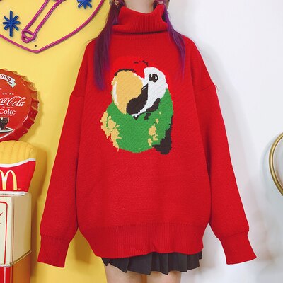2019 new high necked animals long medium knitted sweater men and women, super fire, ancient and baggy sweaters.