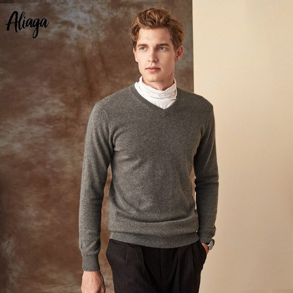 100% Goat Cashmere Sweater Men V-neck Sweater Man Pullovers Knitting Autumn Winter Male Warm Handmade Plus Size Sweaters Jumpers