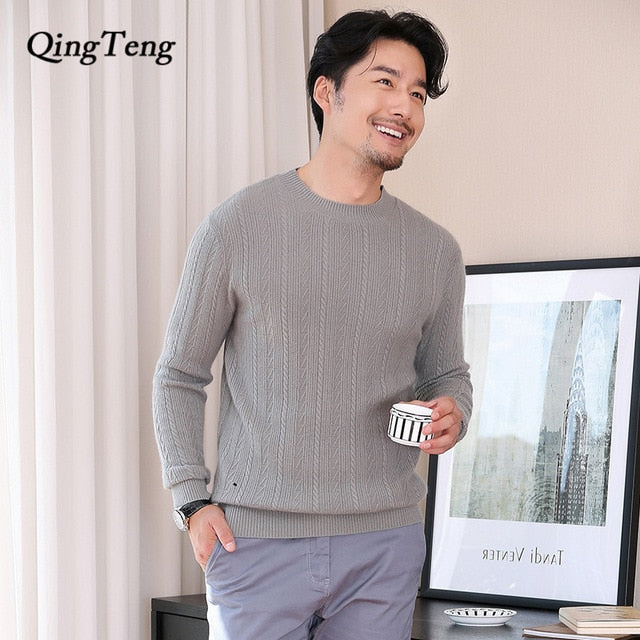 Real Cashmere 100 Men Sweaters Winter Warm Wool Knitted Jumpers Man Thick Oneck Pullover Male Woolen Knitwear High Soft